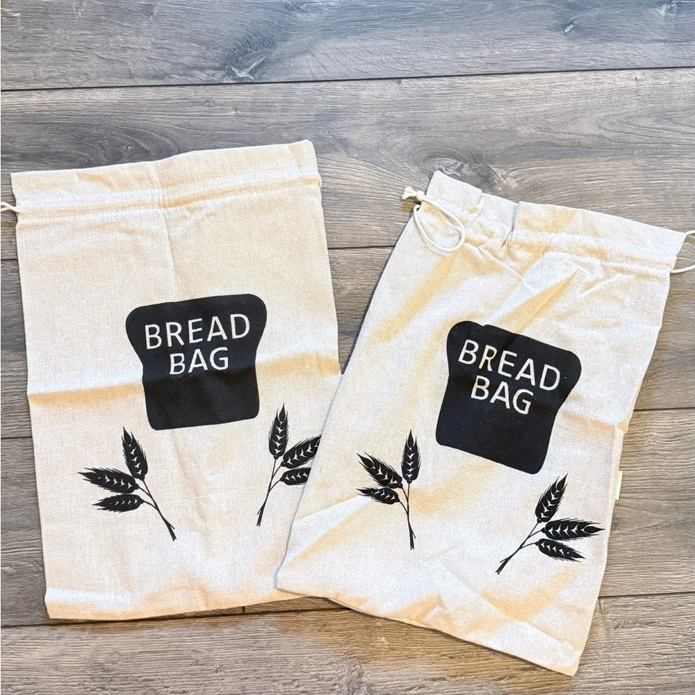 Cream Bread Storage Linen Bags Black Print Homemade‎ Loaf
